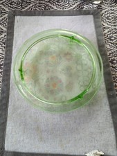 Green Uranium/Vaseline Glass Iridescent Carnival Plate with Embossed Sunflower/Daisy Floral Pattern — listing 2