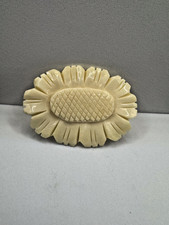 Carved Bone Medallion Brooch with Turquoise Cabochon, 3 inch — listing 4