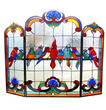 Tiffany fireplace screen Tiffany Style Stained Glass Fireplace Screen with Sunflower and Rose Design — listing 3