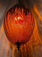 Vintage Victorian-Style Amber Glass Hanging Lamp Chandelier with Prisms — listing 2