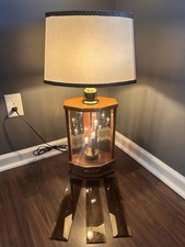 Don Ward Mid-Century Etched Smoked Glass Panel Oak Wood Table Lamp — listing 4