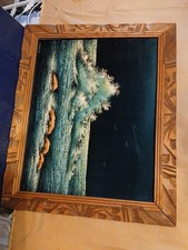 Vintage Black Velvet Seascape Oil Painting with Carved Wood Frame — listing 3