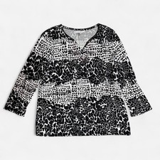 Allison Daley Women's Black & White Floral Print Button-Front Blouse, Size L — listing 4