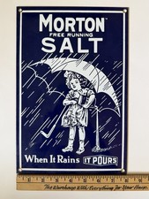 Morton Salt "When It Rains It Pours" Porcelain Enamel Advertising Sign — listing 2