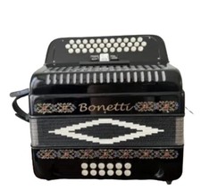 Bonetti Piano Accordion, Black with Decorative Floral Inlay