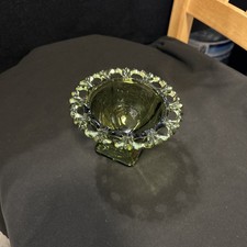 Vintage Art Deco Green Pressed Glass Footed Vase, Block and Lens Pattern — listing 5