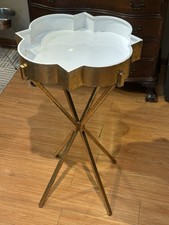 Black Metal Quatrefoil Pierced Decorative Tray on Scrolled Wrought Iron Stand — listing 6