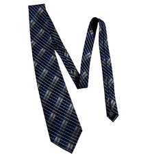 Geoffrey Beene Blue & White Diagonal Striped Silk Necktie — listing 3