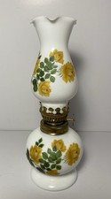 Vintage Miniature Glass Oil Lamp with Hand-Painted Embossed Grape and Fruit Design, Missing Chimney — listing 3
