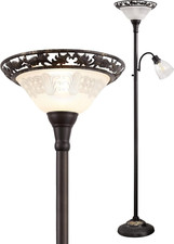 Vintage Torchiere Floor Lamp with Molded Glass Shade and Cast Metal Base — listing 3