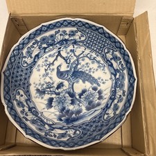 Japanese Famille Rose Style Octagonal Peacock Charger with Cobalt Blue Border — listing 4