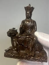 Bronze Figure of Manjushri (or Bodhisattva) Seated on a Lion with Flaming Mandorla — listing 3