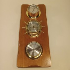 Vintage Springfield Nautical Weather Station - Thermometer, Barometer & Humidity on Wood Plaque — listing 4
