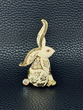 Pair of Figural Bunny Rabbit Brooch Pins with Faux Pearl Body and Rhinestone Accents — listing 3
