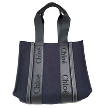 Chloé Woody Medium Tote Bag White Brown Linen Leather — listing 2