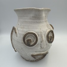 Hand-Painted Art Pottery Face Pitcher, Picasso-Style Portrait with Gold Accents — listing 6