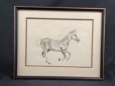 Vintage Framed Black & White Print of Two Rearing Horses (Black Stallion & White Mare)