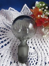 Vintage Blown Glass Decanter Stopper with Wheel-Cut Floral Etching, Mushroom Form — listing 4