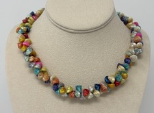 Charm Cluster Bib Necklace with Mother-of-Pearl Discs and Multicolor Glass Beads — listing 5