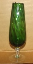 Hand-Blown Emerald Green Art Glass Pillow Vase with Pinched Form — listing 2