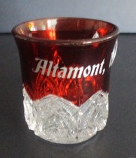 Victorian Ruby Stained EAPG Souvenir Cruet with Stopper, Engraved 'P.J. Atlantic City 1894' — listing 2