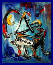 Impressionist Oil Painting of Grand Piano in Sunlit Interior, Gold Framed — listing 3