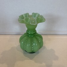 Vintage Green Art Glass Brides Basket with Applied Clear Twisted Handle and Ruffled Rim — listing 4