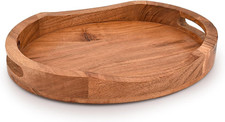Handcrafted Wooden Lazy Susan Serving Tray with Curved Rails and Orange Ceramic Bowl — listing 4
