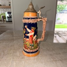Vintage Gerz Lidded Ceramic Beer Stein with Relief Musicians & Pewter Lid, West Germany — listing 2
