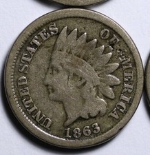 1863 Indian Head Cent (Copper-Nickel), Type 2 with Oak Wreath and Shield Reverse — listing 6