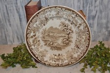 transferware dinner Vintage Brown Transferware Floral Porcelain Dinner Plate with Oval Side Dish — listing 2