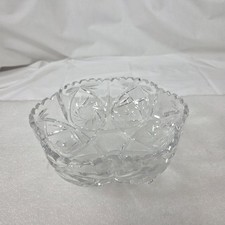 Vintage Cut Crystal Pedestal Compote Candy Dish with Pinwheel Star Pattern — listing 3