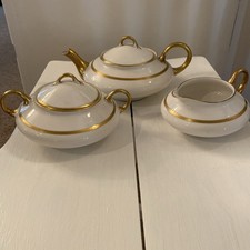 Pope-Gosser China White & Gold Covered Vegetable Tureen with Partial Dinnerware Set — listing 5