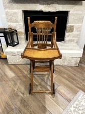 Antique Oak Convertible Child's High Chair with Cane Seat and Fold-Down Tray — listing 5
