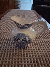 Blue & White Transferware Wash Pitcher and Basin Set with Chintz Floral Pattern — listing 5