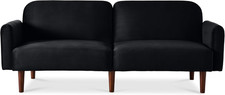 Mid-Century Modern Burnt Orange Velvet Sofa with Exposed Wood Frame — listing 4