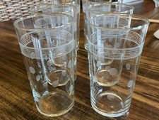 Pair of Antique Etched Glass Tumblers with Star-Cut Base, Scroll and Lace Band Motif