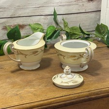 Vintage Gold Wheat Pattern Dinner Plates with Gilt Rim (Stack of Cream Ivory China) — listing 2