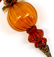 Amber Ribbed Glass Bowl / Votive Holder with Scalloped Star-Shaped Rim No mark at all — listing 3