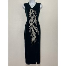 Vintage Emerald Green Metallic Foil Velvet Sleeveless Maxi Dress