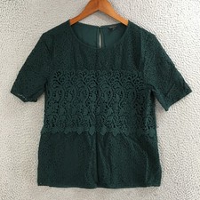 Ann Taylor Navy & White Crochet Lace Front Sleeveless Top, Size S