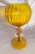 Empoli Italian Art Glass Large Balloon Goblet Vase in Teal/Peacock Blue with Optic Ribbing and Twisted Stem — listing 2