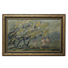 Vintage Original Landscape Oil Painting, Mountain River Scene with Evergreen Tree, Gilt Frame — listing 4