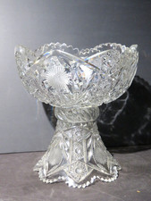 American Brilliant Period Cut Crystal Bowl with Hobstar and Fan Pattern, Sawtooth Rim, Clear — listing 5