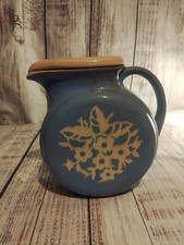 Harker Pottery Cameoware White Rose Blue Ball Pitcher — listing 3