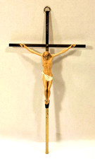 Mid-Century Modernist Bronze Crucifix on Cherry Wood Cross — listing 5
