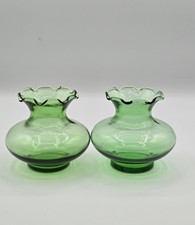 Vintage Emerald Green Blown Glass Ruffled Epergne Vase with Flared Ruffle Bowl