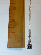 Zuni Sterling Silver Turquoise Teardrop Pendant Necklace