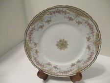 Haviland Limoges Porcelain Dinner Plate with Green & Pink Floral Sprays, Scalloped Rim