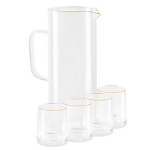 Set of 6 Vintage Gold-Rimmed Ribbed Glass Tumblers with Waisted Form — listing 3